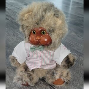 Robert RAIKES Striped Plush Cat Toy with Bow Tie